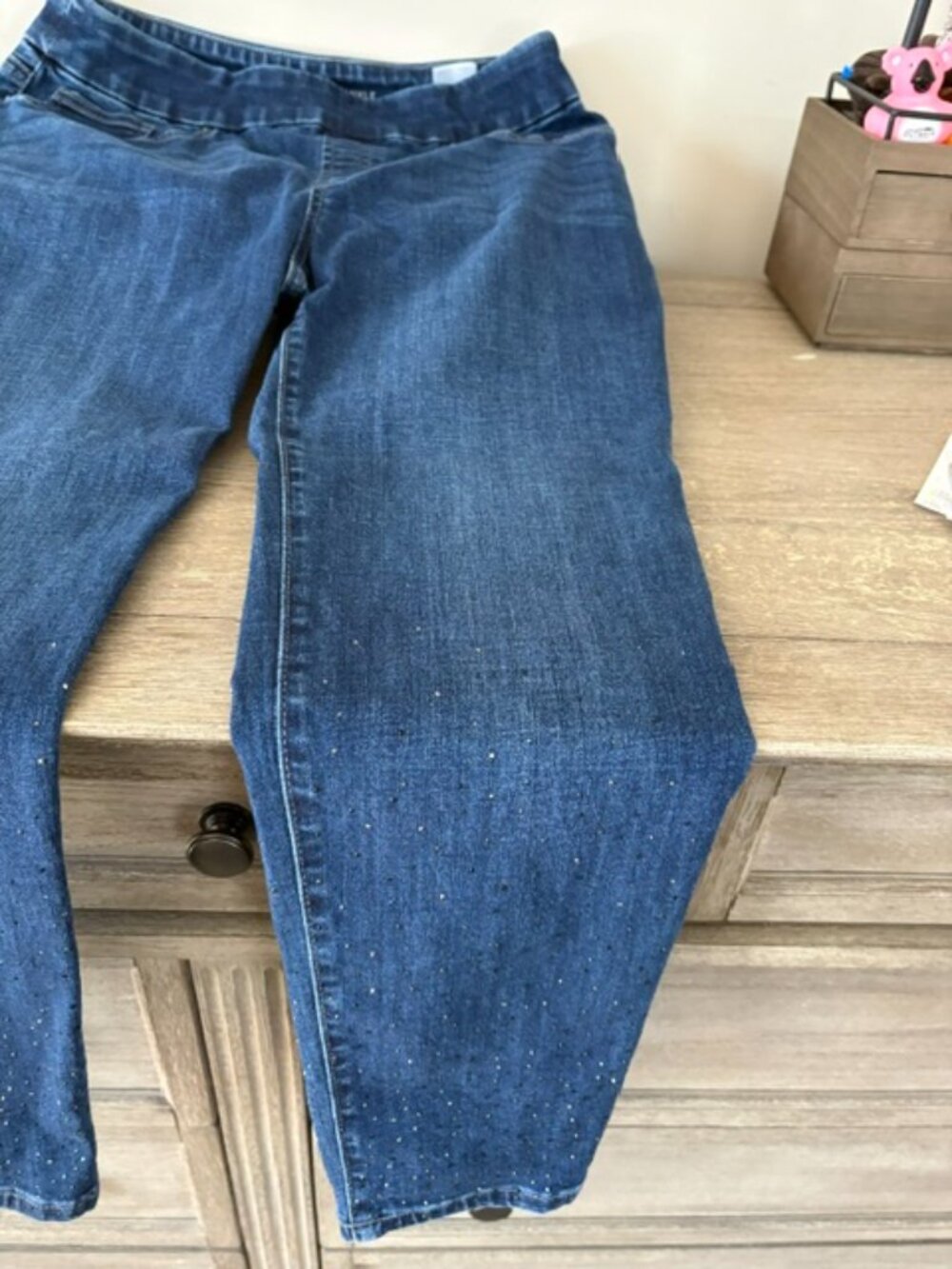 Chicos Pull on Denim Jeans with Micro Bling Rhinestones 0.5R